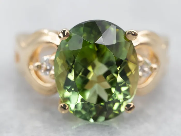 Market Square Jewelers Rings Yellow Gold Green Tourmaline Cocktail Ring with Diamond Accents Market Square Jewelers Rings Yellow Gold Green Tourmaline Cocktail Ring with Diamond Accents
