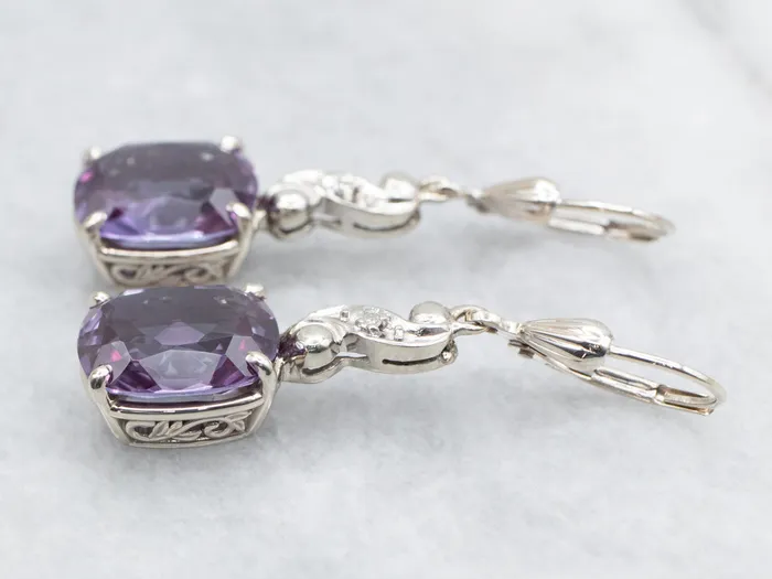 Market Square Jewelers Synthetic Alexandrite and Diamond Drop Earrings Earrings Market Square Jewelers Synthetic Alexandrite and Diamond Drop Earrings Earrings
