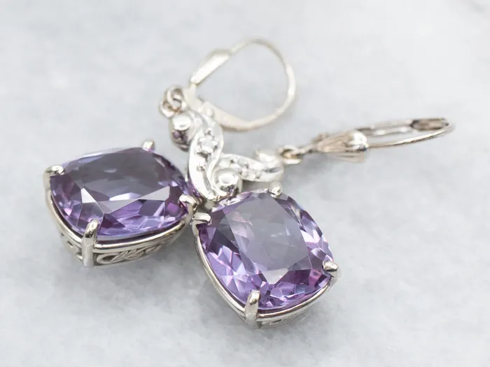 Market Square Jewelers Synthetic Alexandrite and Diamond Drop Earrings Earrings Market Square Jewelers Synthetic Alexandrite and Diamond Drop Earrings Earrings