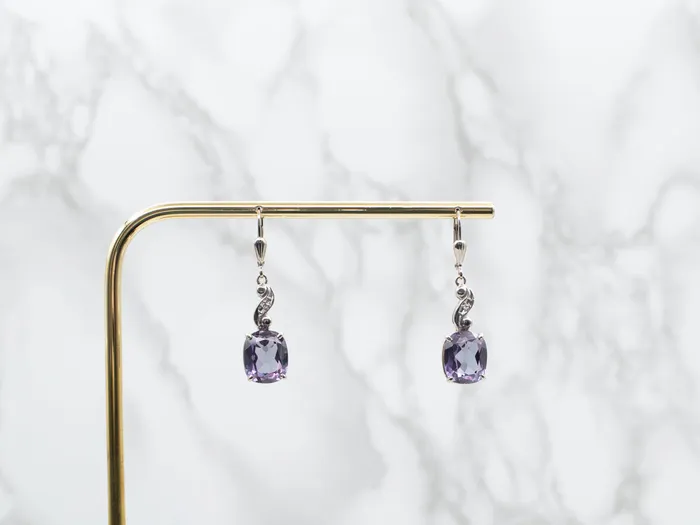 Market Square Jewelers Synthetic Alexandrite and Diamond Drop Earrings Earrings Market Square Jewelers Synthetic Alexandrite and Diamond Drop Earrings Earrings