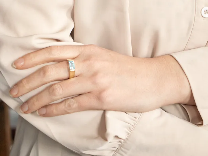 Market Square Jewelers Yellow Gold East to West Emerald Cut Blue Topaz Ring Rings Market Square Jewelers Yellow Gold East to West Emerald Cut Blue Topaz Ring Rings