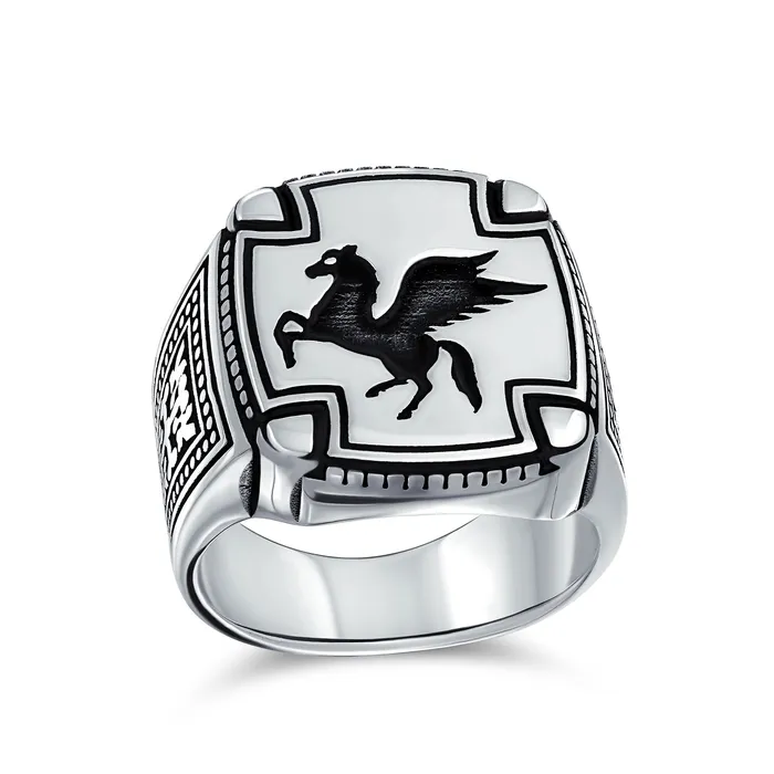 Mens Silver Ring 2 Tone Greek Mythical Pegasus Signet Oxidized 925 Sterling Silver BlingJewelry Wholesale Rings Mens Silver Ring 2 Tone Greek Mythical Pegasus Signet Oxidized 925 Sterling Silver BlingJewelry Wholesale Rings