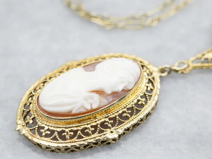 Mid Century Cameo Filigree Necklace Market Square Jewelers Necklaces