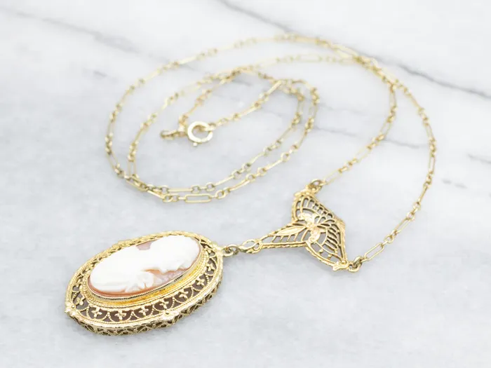 Mid Century Cameo Filigree Necklace Market Square Jewelers Necklaces