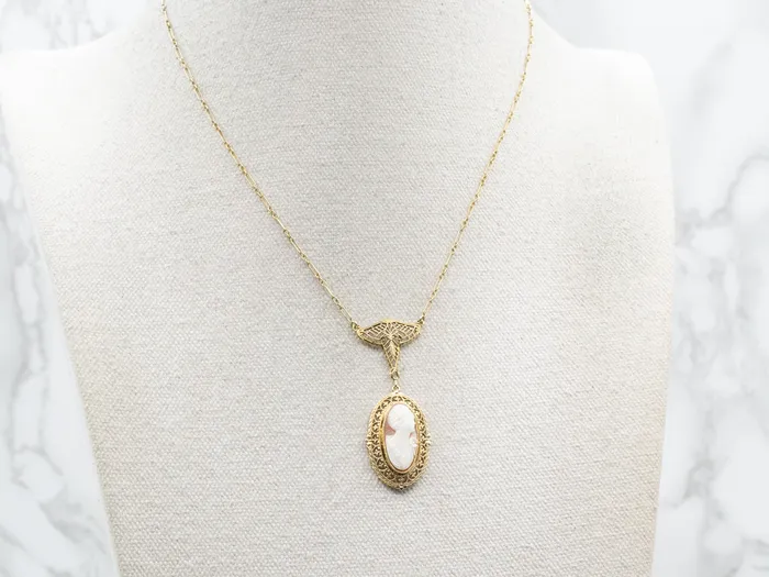 Mid Century Cameo Filigree Necklace Market Square Jewelers Necklaces