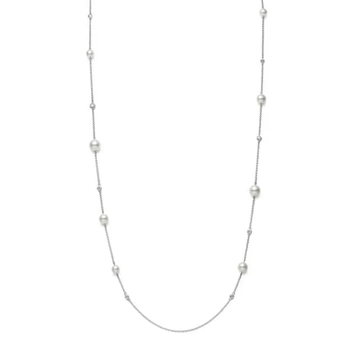 Mikimoto Akoya Cultured Pearl and Diamond Station Necklace Mikimoto Necklaces Mikimoto Akoya Cultured Pearl and Diamond Station Necklace Mikimoto Necklaces