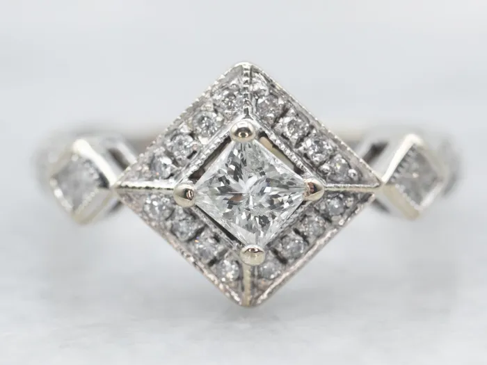 Modern PrincessCut Diamond Engagement Ring with Diamond Halo Market Square Jewelers Rings Modern PrincessCut Diamond Engagement Ring with Diamond Halo Market Square Jewelers Rings