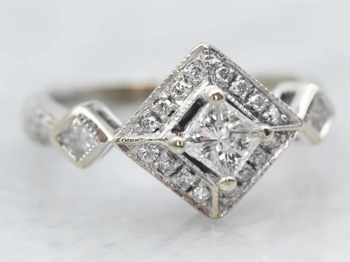 Modern PrincessCut Diamond Engagement Ring with Diamond Halo Market Square Jewelers Rings Modern PrincessCut Diamond Engagement Ring with Diamond Halo Market Square Jewelers Rings