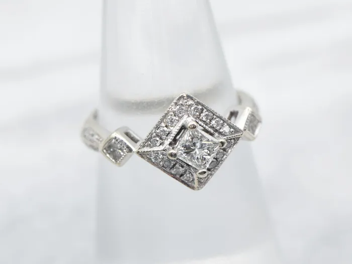 Modern PrincessCut Diamond Engagement Ring with Diamond Halo Market Square Jewelers Rings Modern PrincessCut Diamond Engagement Ring with Diamond Halo Market Square Jewelers Rings