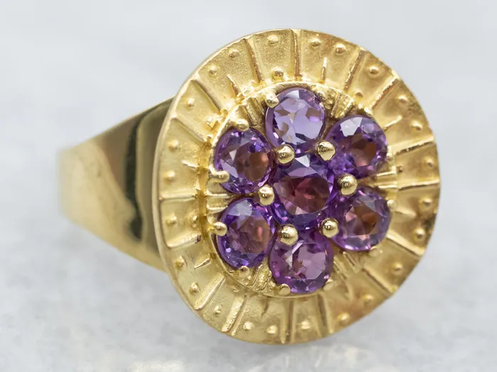 Modernist Round Top Amethyst Cluster Ring Market Square Jewelers Rings