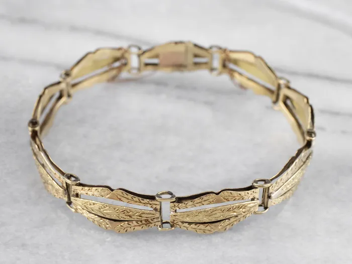 MSJ Office Bracelets Engraved Antique Gold Panel Link Bracelet