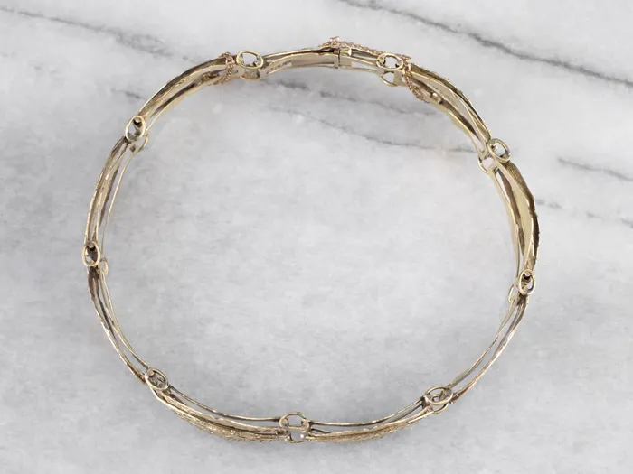 MSJ Office Bracelets Engraved Antique Gold Panel Link Bracelet MSJ Office Bracelets Engraved Antique Gold Panel Link Bracelet