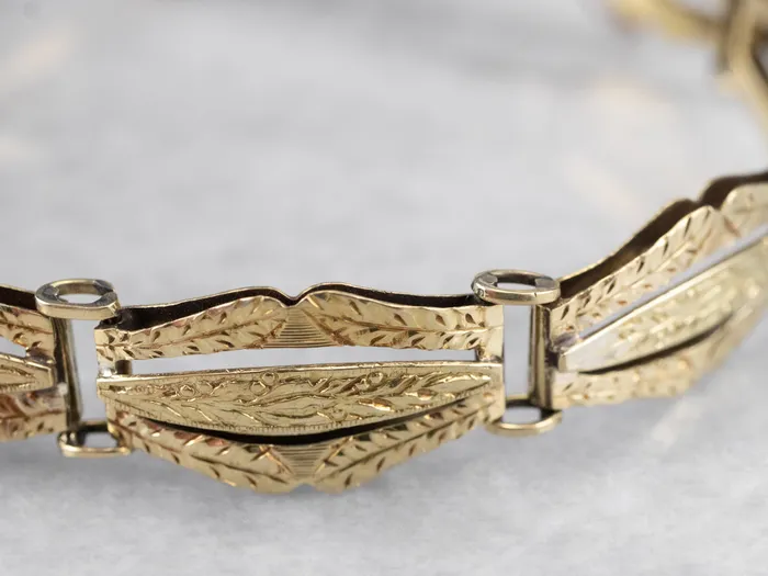 MSJ Office Bracelets Engraved Antique Gold Panel Link Bracelet MSJ Office Bracelets Engraved Antique Gold Panel Link Bracelet