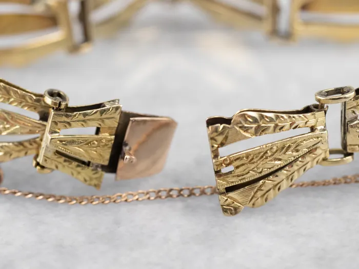 MSJ Office Bracelets Engraved Antique Gold Panel Link Bracelet MSJ Office Bracelets Engraved Antique Gold Panel Link Bracelet