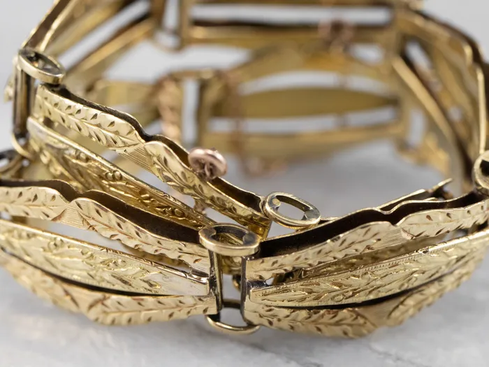 MSJ Office Bracelets Engraved Antique Gold Panel Link Bracelet MSJ Office Bracelets Engraved Antique Gold Panel Link Bracelet