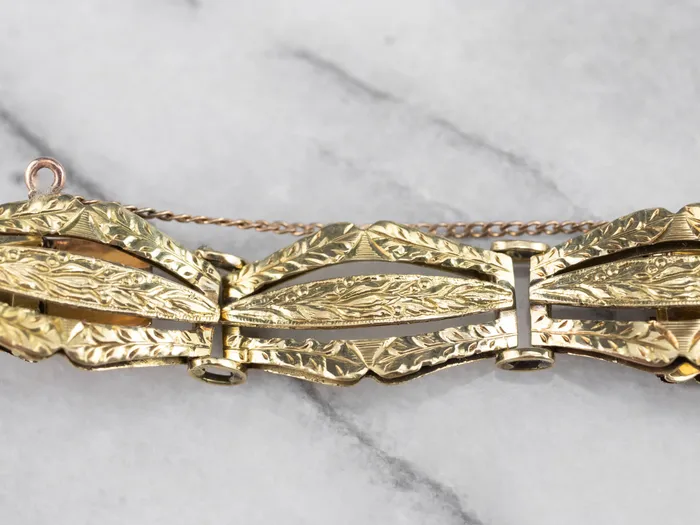 MSJ Office Bracelets Engraved Antique Gold Panel Link Bracelet MSJ Office Bracelets Engraved Antique Gold Panel Link Bracelet