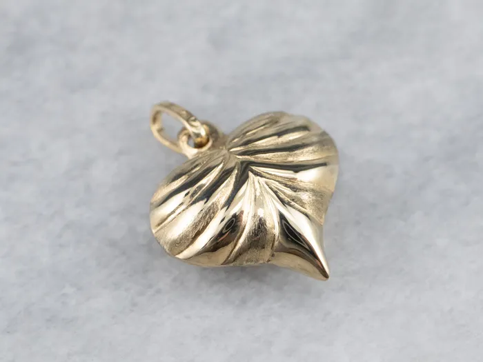 MSJ Office Charm Necklaces Gold Puffy Heart Charm Pendant