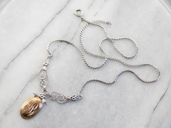 MSJ Online Mixed Metal Floral JB Signet Necklace Necklaces