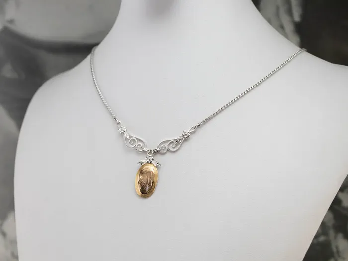 MSJ Online Mixed Metal Floral JB Signet Necklace Necklaces MSJ Online Mixed Metal Floral JB Signet Necklace Necklaces