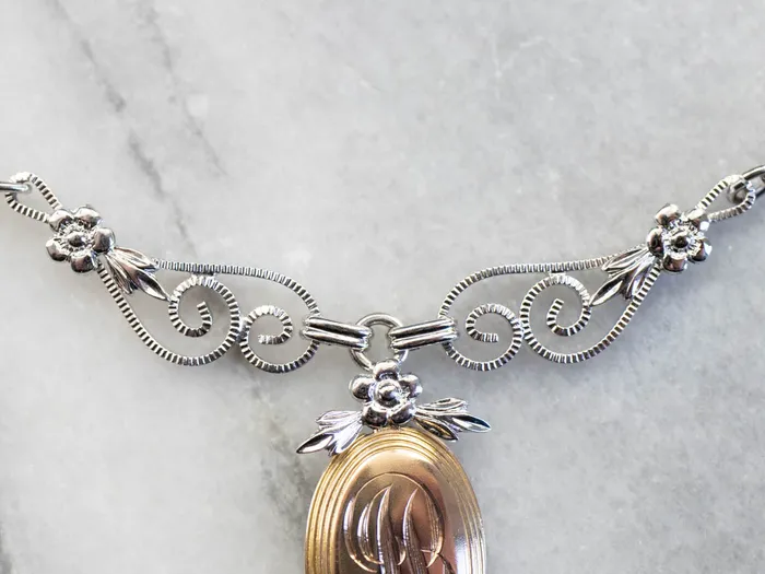 MSJ Online Mixed Metal Floral JB Signet Necklace Necklaces MSJ Online Mixed Metal Floral JB Signet Necklace Necklaces