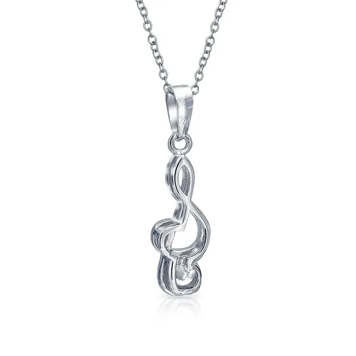 Music Teacher Student Treble Clef Pendant Necklace in Sterling Silver BlingJewelry Wholesale Necklaces