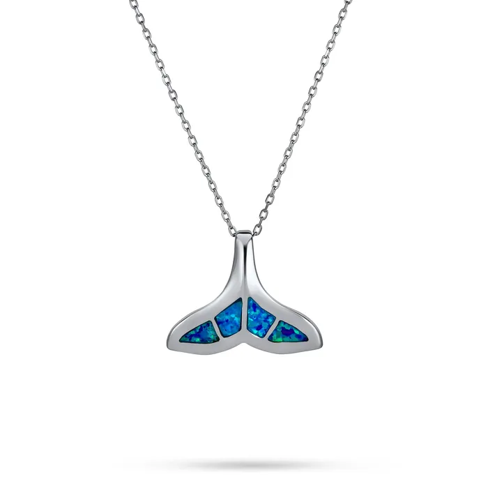 Nautical Blue Opal Whale Tail Pendant Necklace in Sterling Silver BlingJewelry Wholesale Necklaces
