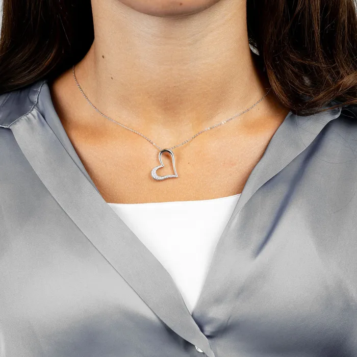 Necklaces 14kt Gold Pave Diamond Sideways Heart Necklace Classic Creations