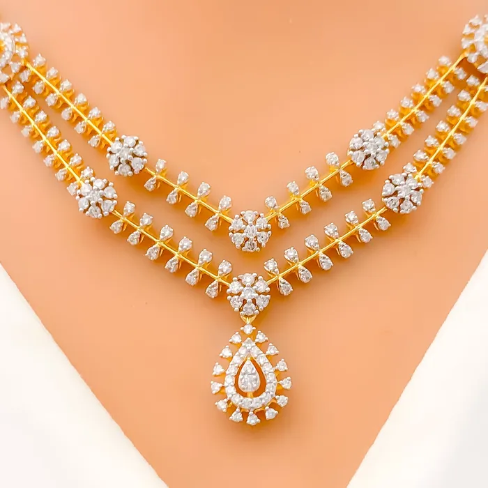 Necklaces Andaaz Jewelers Decorative Alternating Diamond Flower 18k Gold Necklace Set Necklaces Andaaz Jewelers Decorative Alternating Diamond Flower 18k Gold Necklace Set