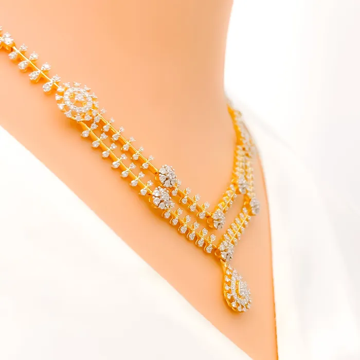Necklaces Andaaz Jewelers Decorative Alternating Diamond Flower 18k Gold Necklace Set