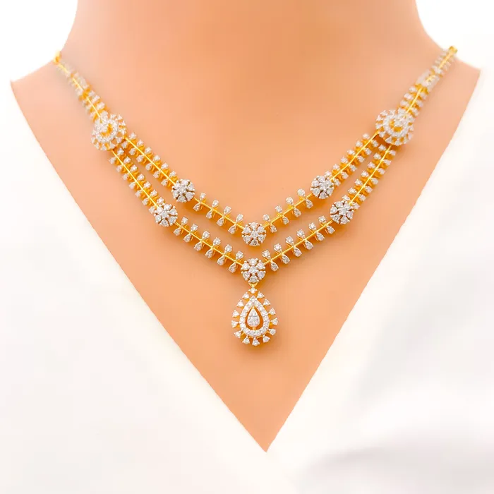 Necklaces Andaaz Jewelers Decorative Alternating Diamond Flower 18k Gold Necklace Set