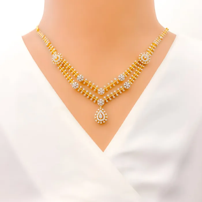 Necklaces Andaaz Jewelers Decorative Alternating Diamond Flower 18k Gold Necklace Set