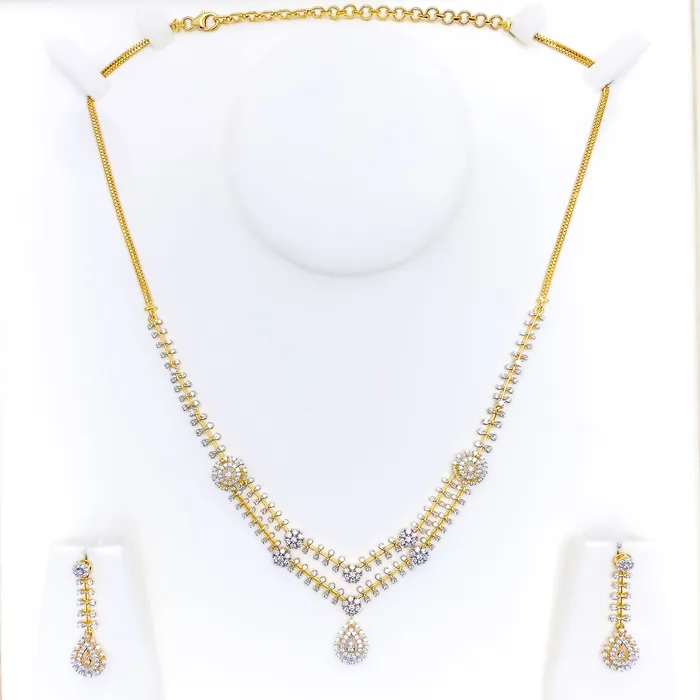 Necklaces Andaaz Jewelers Decorative Alternating Diamond Flower 18k Gold Necklace Set