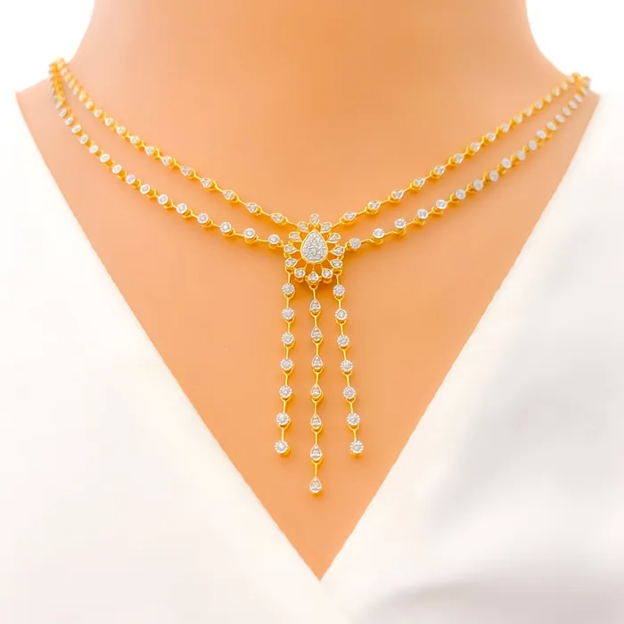 Necklaces Andaaz Jewelers Shimmering Floral Dangling Diamond 18k Gold Necklace Set