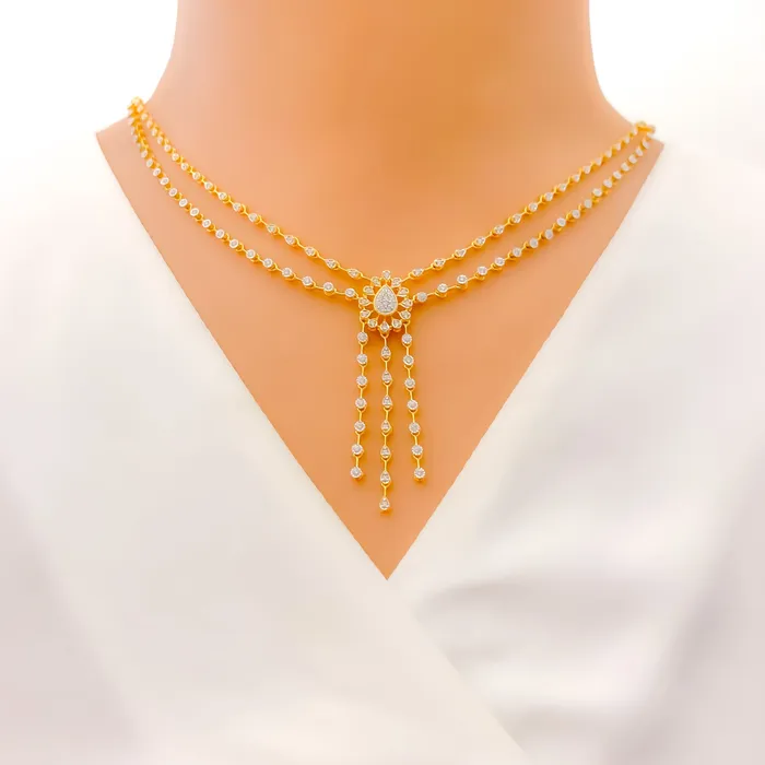Necklaces Andaaz Jewelers Shimmering Floral Dangling Diamond 18k Gold Necklace Set