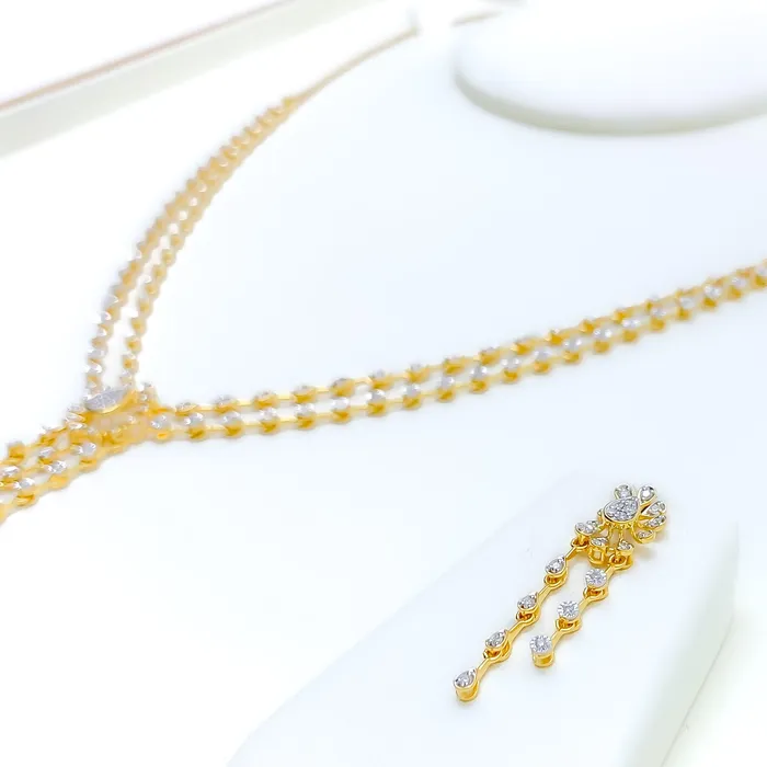 Necklaces Andaaz Jewelers Shimmering Floral Dangling Diamond 18k Gold Necklace Set