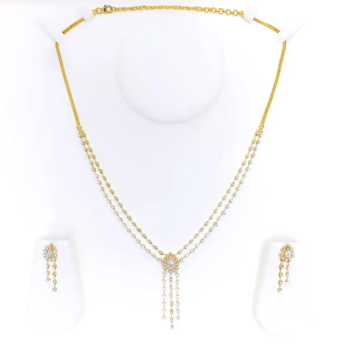 Necklaces Andaaz Jewelers Shimmering Floral Dangling Diamond 18k Gold Necklace Set