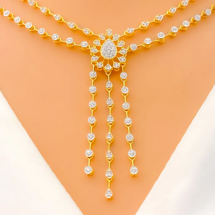 Necklaces Andaaz Jewelers Shimmering Floral Dangling Diamond 18k Gold Necklace Set