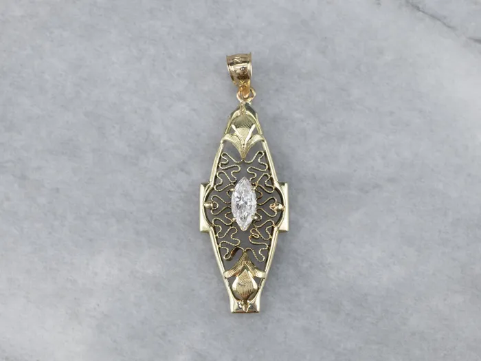 Necklaces Antique Diamond Green Gold Filigree Pendant Market Square Jewelers Necklaces Antique Diamond Green Gold Filigree Pendant Market Square Jewelers