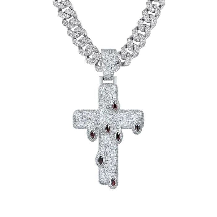 Necklaces aporro Iced Crimson Tears Cross Pendant