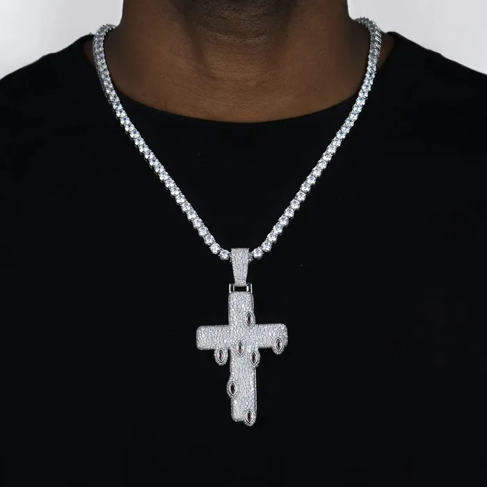 Necklaces aporro Iced Crimson Tears Cross Pendant