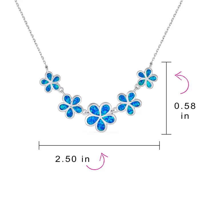 Necklaces BlingJewelry Wholesale Gemstone Blue Opal Plumeria Pendant Necklace Sterling Silver October Birthstone