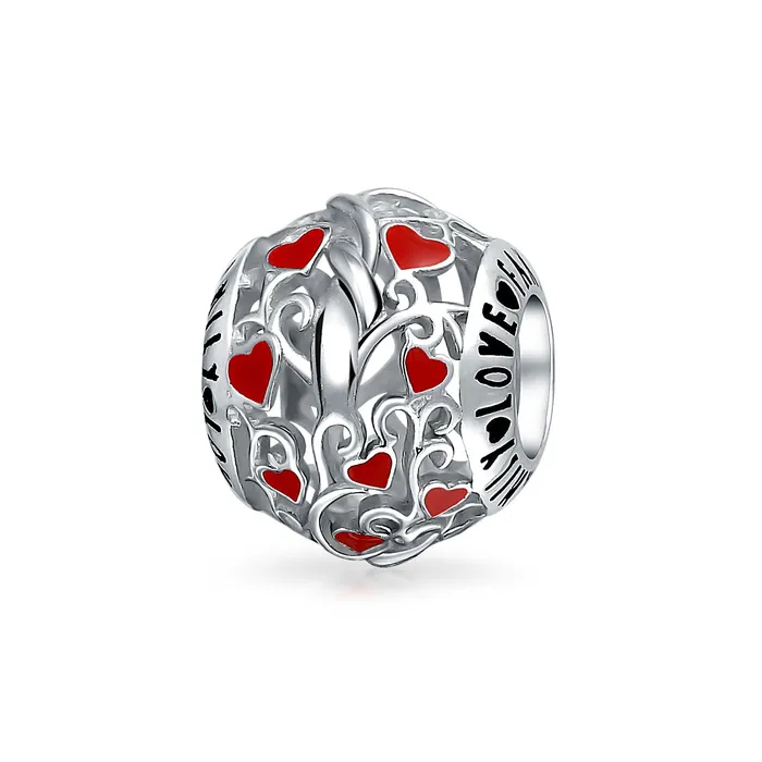 Necklaces BlingJewelry Wholesale Red Silver I Love You Heart Filigree Charm Bead for European Bracelets Necklaces BlingJewelry Wholesale Red Silver I Love You Heart Filigree Charm Bead for European Bracelets