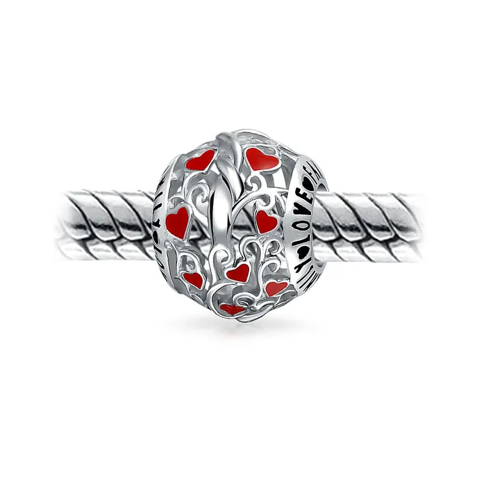 Necklaces BlingJewelry Wholesale Red Silver I Love You Heart Filigree Charm Bead for European Bracelets Necklaces BlingJewelry Wholesale Red Silver I Love You Heart Filigree Charm Bead for European Bracelets