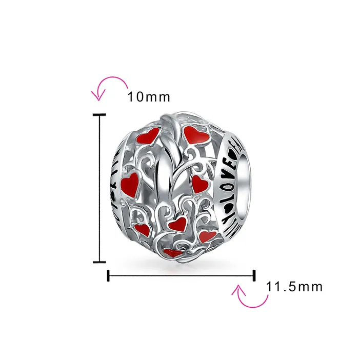 Necklaces BlingJewelry Wholesale Red Silver I Love You Heart Filigree Charm Bead for European Bracelets Necklaces BlingJewelry Wholesale Red Silver I Love You Heart Filigree Charm Bead for European Bracelets