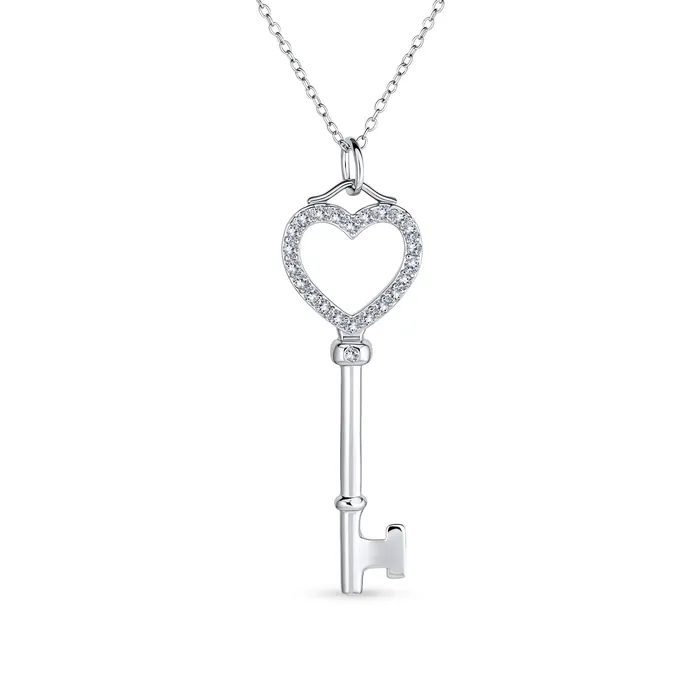 Necklaces BlingJewelry Wholesale Sterling Silver Open Heart Key Pendant Necklace with Pave Cubic Zirconia Necklaces BlingJewelry Wholesale Sterling Silver Open Heart Key Pendant Necklace with Pave Cubic Zirconia