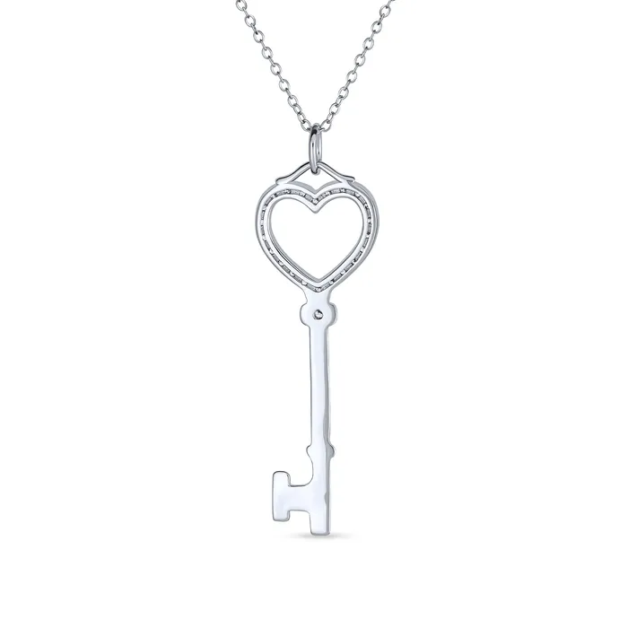 Necklaces BlingJewelry Wholesale Sterling Silver Open Heart Key Pendant Necklace with Pave Cubic Zirconia Necklaces BlingJewelry Wholesale Sterling Silver Open Heart Key Pendant Necklace with Pave Cubic Zirconia