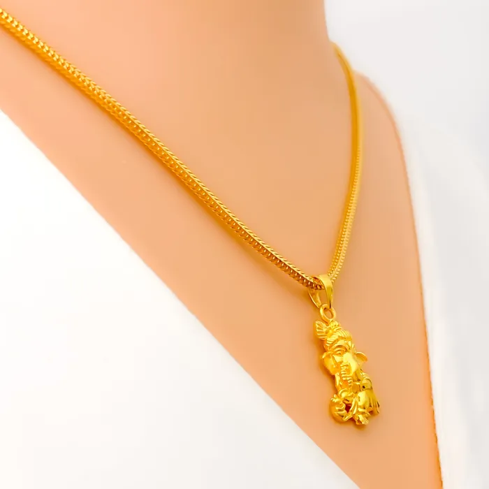 Necklaces Impeccable Embellished 22k Gold Baby Ganesh Pendant Andaaz Jewelers