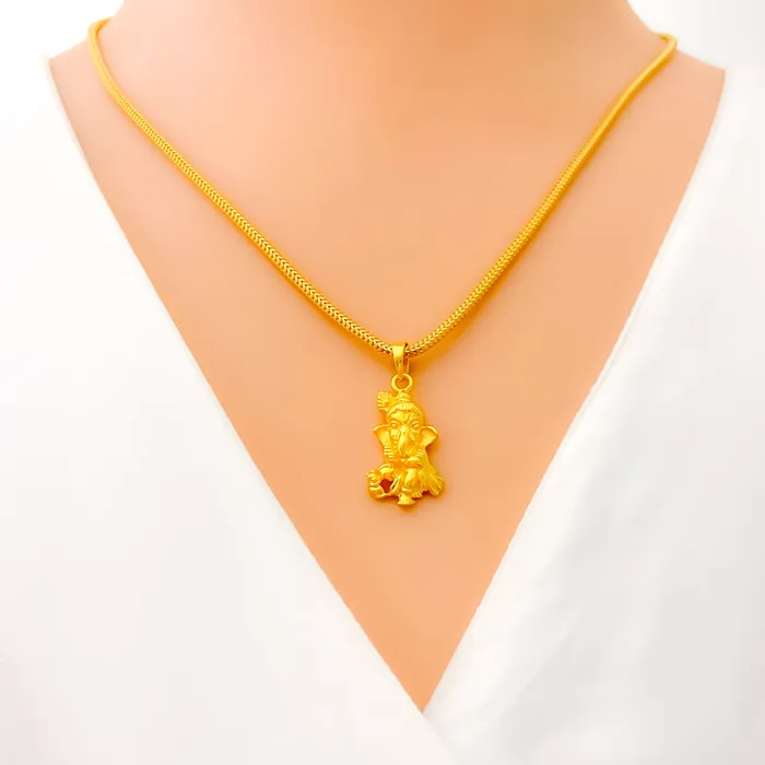Necklaces Impeccable Embellished 22k Gold Baby Ganesh Pendant Andaaz Jewelers