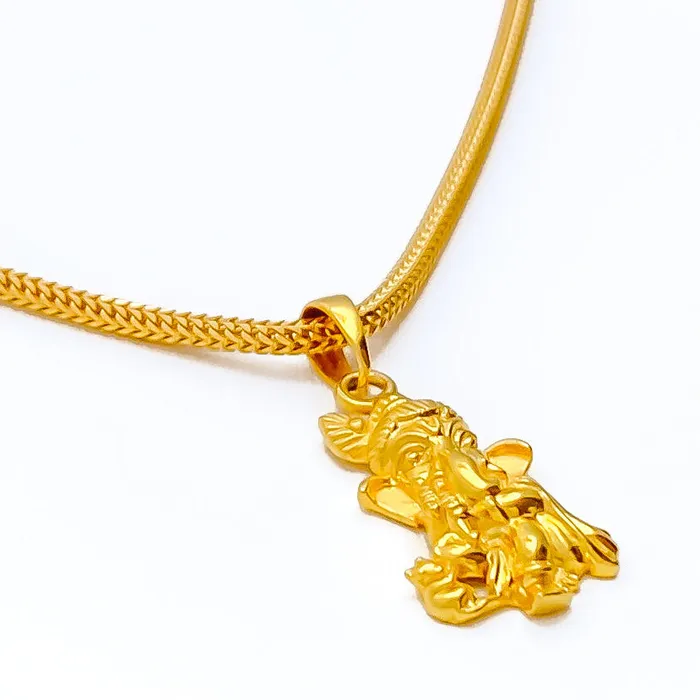 Necklaces Impeccable Embellished 22k Gold Baby Ganesh Pendant Andaaz Jewelers