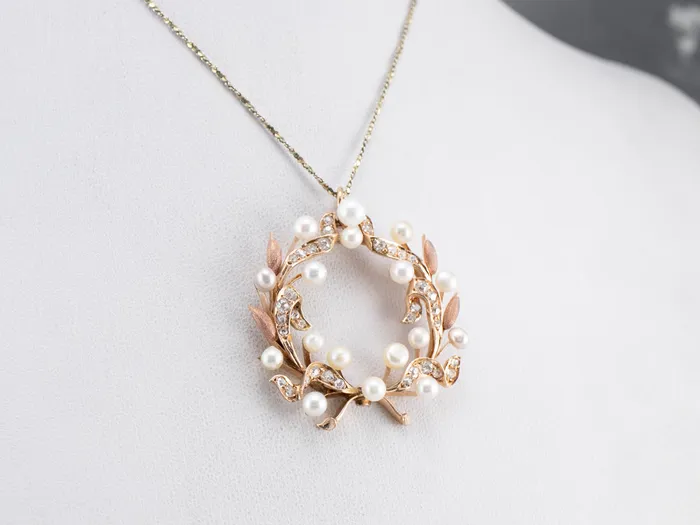 Necklaces Market Square Jewelers Botanical Pearl and Old Mine Cut Diamond Pendant Necklaces Market Square Jewelers Botanical Pearl and Old Mine Cut Diamond Pendant